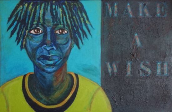 Afrikaanse man in blauw acryl